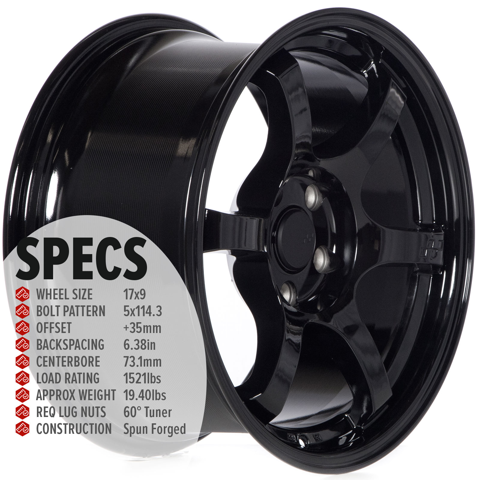 CIRCUIT CSF1 17x9 5x114.3 +35mm GLOSS BLACK 57DR SPUN FORGED